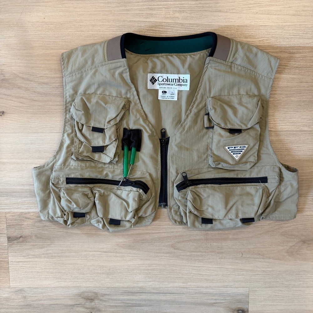 Columbia PFG Multipocket Cargo Tan Fishing Vest, Size Large